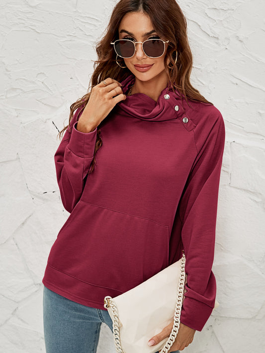 Autumn Winter Women Sweater Long-Sleeved Kangaroo Pocket Split Snap Fastener Women Top