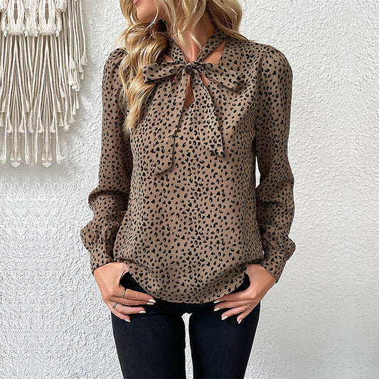 Autumn Women Clothing Long Sleeve Leopard-Print Shirt Women