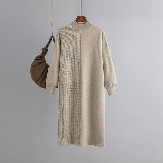 Long below the Knee Base Knitting Dress Women Autumn Winter Loose Casual Match with Coat Woolen