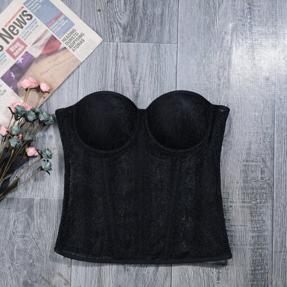 Court Women Summer Outer Wear Inner Wear Sexy Slim Fit Hollow Out Cutout Chest Wrap Boning Corset Boning Corset Bra Top Mesh Camisole Vest