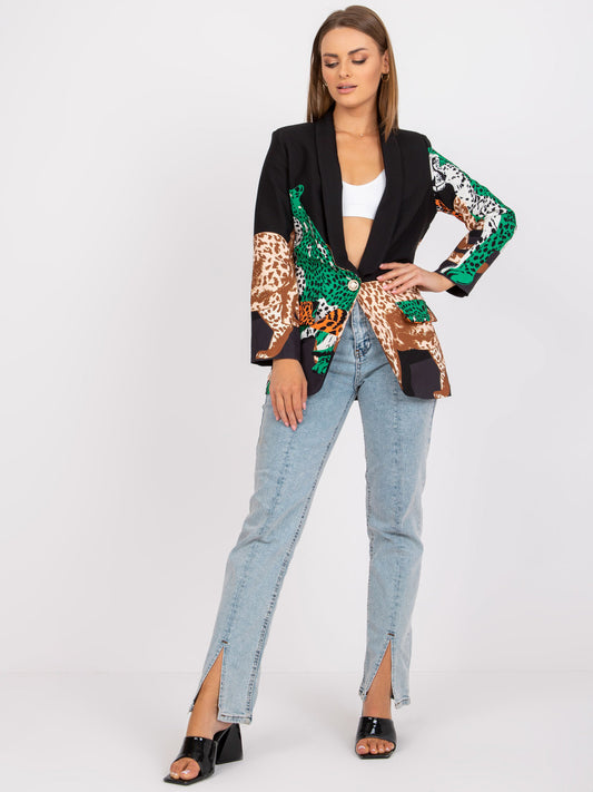 Women Clothing Casual Jacket Leopard Print Contrast Color Slim Fit Long Blazer Top