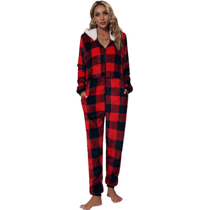 Fall Women round Neck Long Sleeve Home Casual Suitable Daily Wear Flannel Jumpsuit