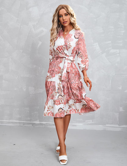 Women Clothing Summer Printed 3/4 Sleeves Dress