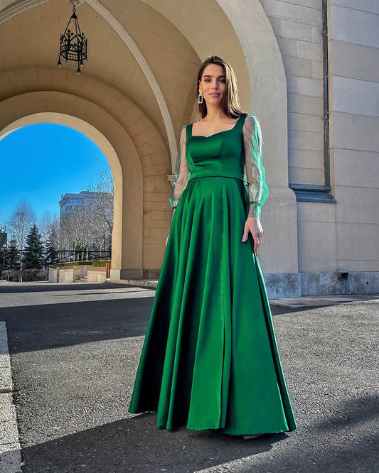 Round Neck Long Sleeve Slim Fit Maxi Dress