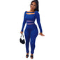 Women Clothing Autumn Winter Perspective Mesh Stitching Casual Jumpsuit