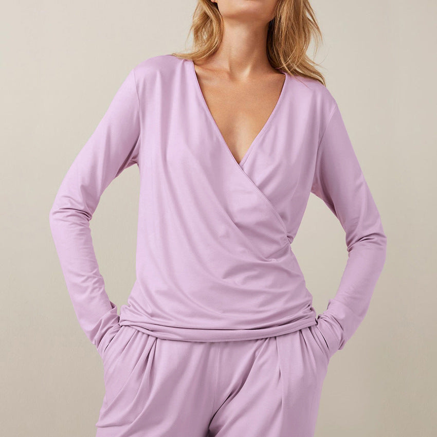 Spring Summer Simplicity Casual French  Homewear Can Be Worn outside Purple Top Trousers Loose Knitted Women Pajamas