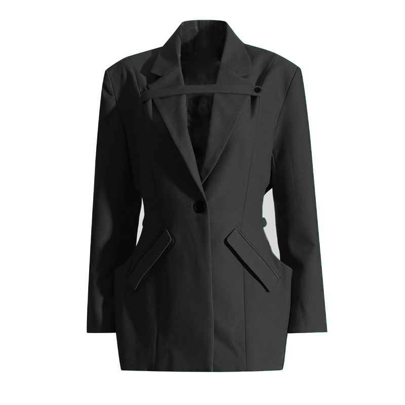 Autumn Mid Length Blazer Niche Waist Hollow Out Cutout  Elegant Small Blazer