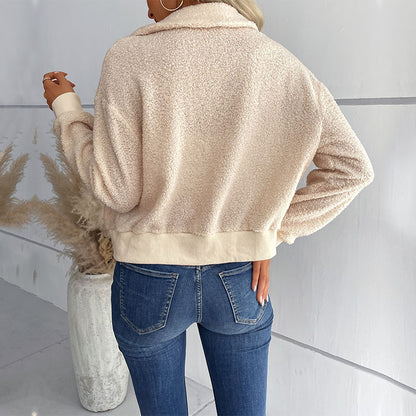 Autumn Winter Women Wear Solid Color Long Sleeve Collared