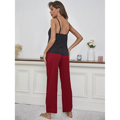 Home Wear Sling Pajamas Women Spring Summer Lace Up Thin Straight Pants Homewear Suits