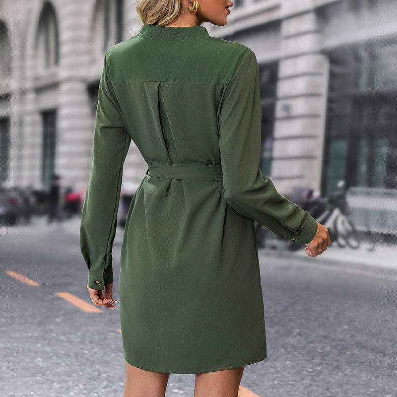 Autumn Women Clothing Solid Color Long Sleeve Dress