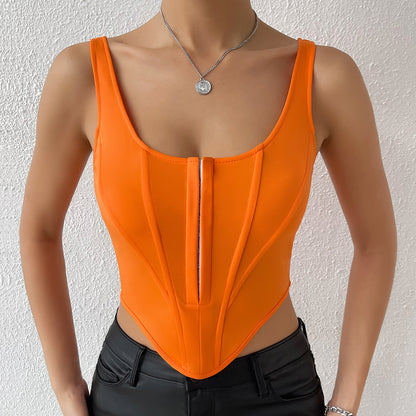 Street Sexy Backless Solid Color Sling Sexy Breasted Boning Corset Waist Tied Vest