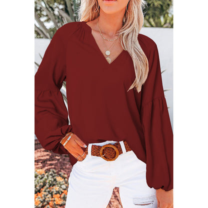 Fall V neck Pullover Chiffon Shirt Women Loose Long Sleeved Casual T shirt