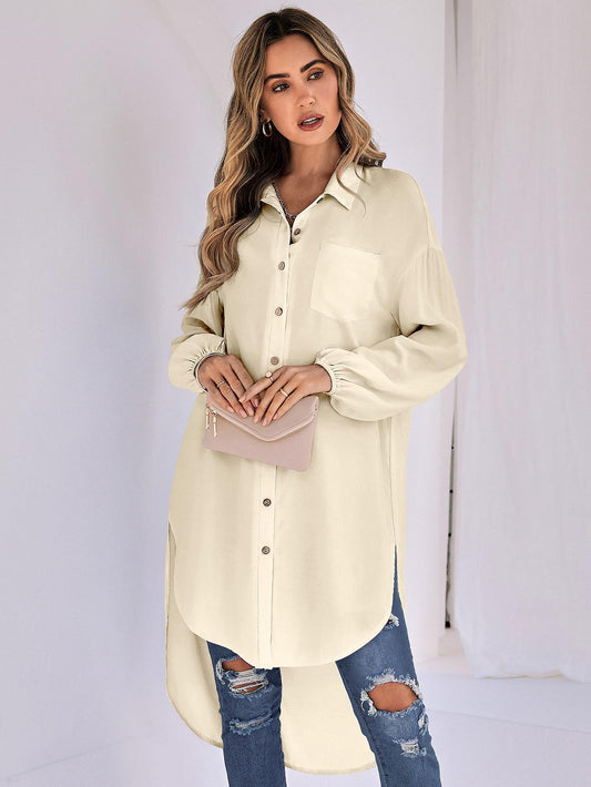 Autumn Winter Women Casual Solid Color Loose Long Collared Shirt Women