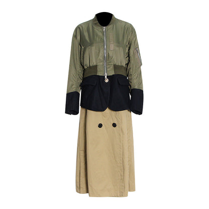 Trendy Brand Super Personalized Mixed Coat Women Autumn Varsity Jacket Patchwork Wool Contrast Color Women Windbreaker