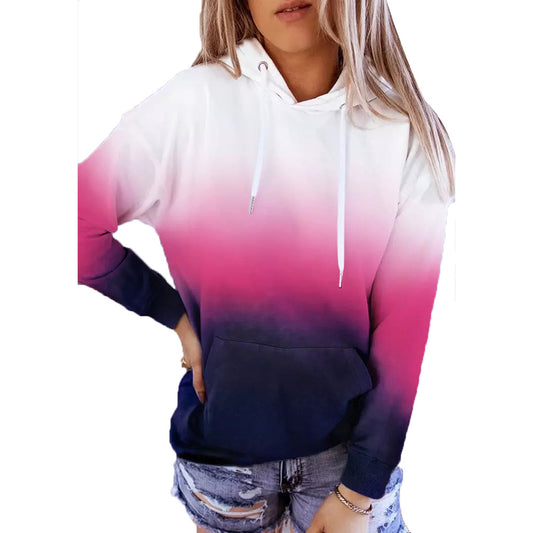 Autumn Winter New  Long-Sleeved Hooded Women Tops  Gradient Printing Casual Loose Hoodie