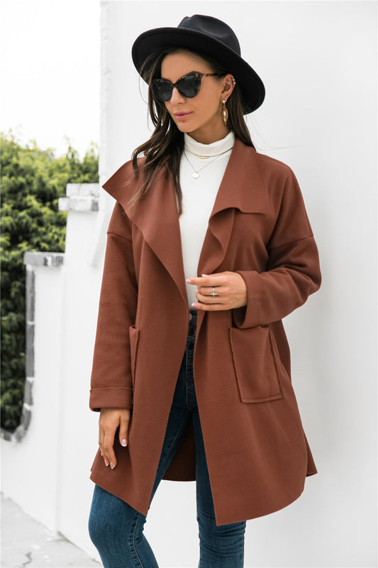 Women Autumn Winter Clothing Cashmere Solid Color Long Sleeve Jacket