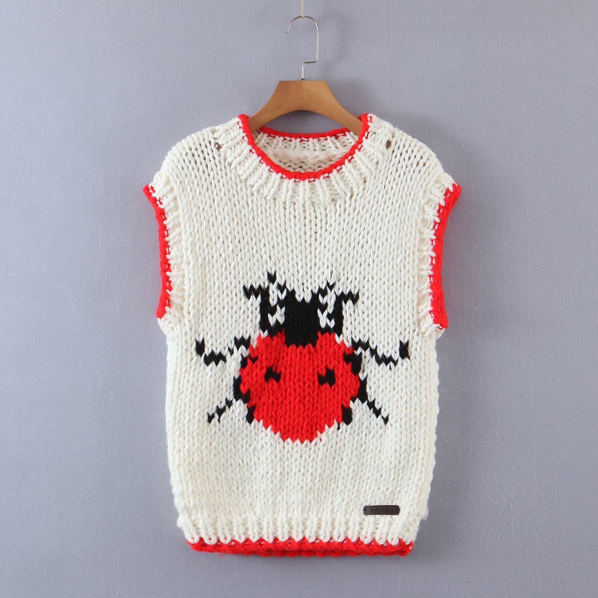 Autumn Handmade Jacquard Ladybug Wool Vest Jacket