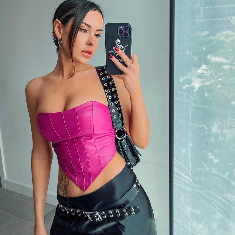 Fashionable Elegant Sexy Tube Top Faux Leather cropped Outfit Women Vest Small Tube Top Women