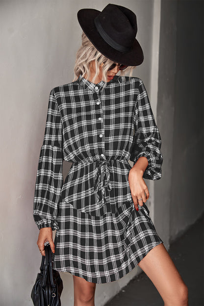 Autumn Women Clothing Classic Plaid Long Sleeve Shirt Dress