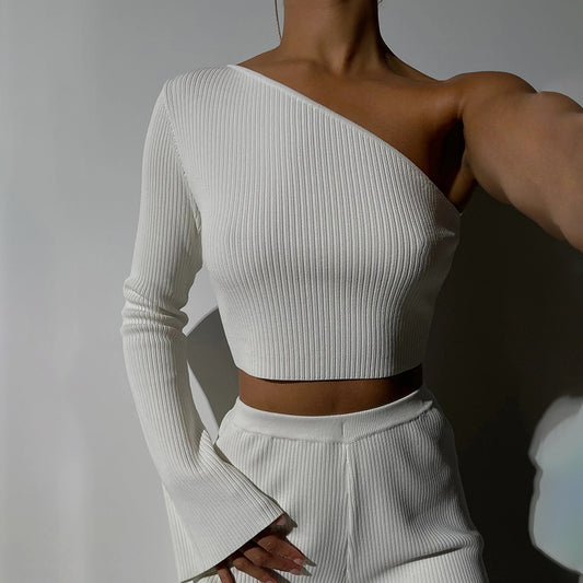 Autumn Winter Sexy Slim Fit Backless Y2g Sexy Top One Shoulder Long Sleeve Short  Top