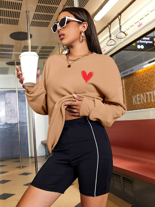 Casual  Love Heart Line Letter Graphic Print round Neck Long Sleeve Sweater Sweatshirt