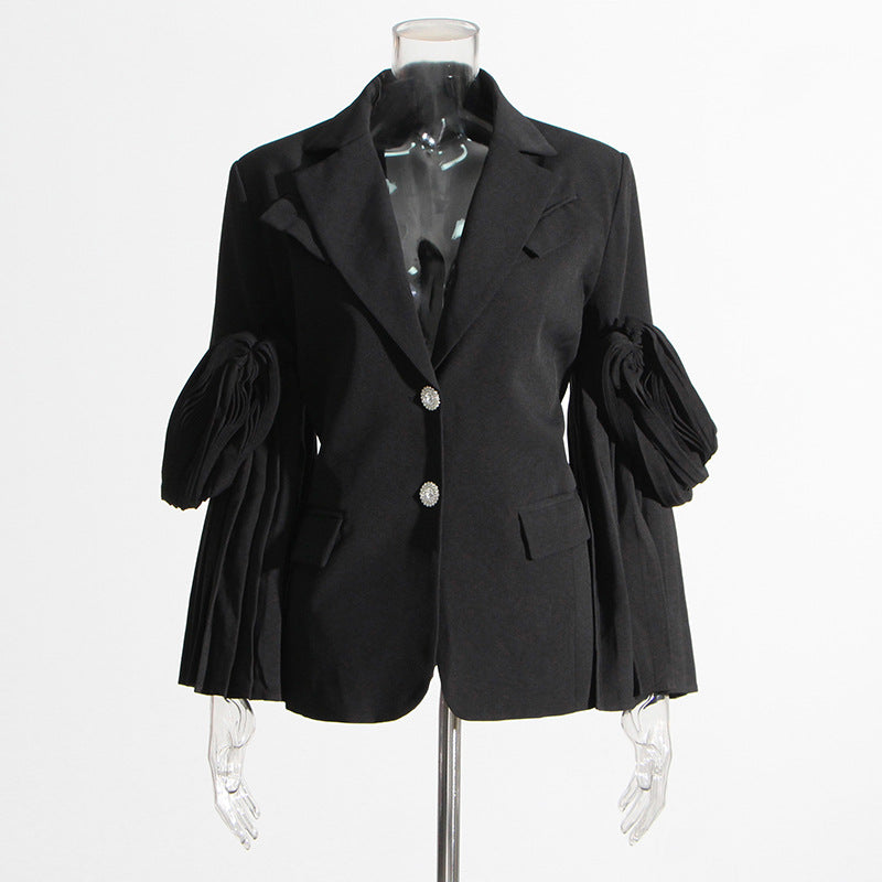 Autumn Niche Design Retro Hong Kong Stitching Ruffle Design Blazer Coat