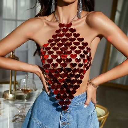 Backless Sexy Love Acrylic Paillette Vest