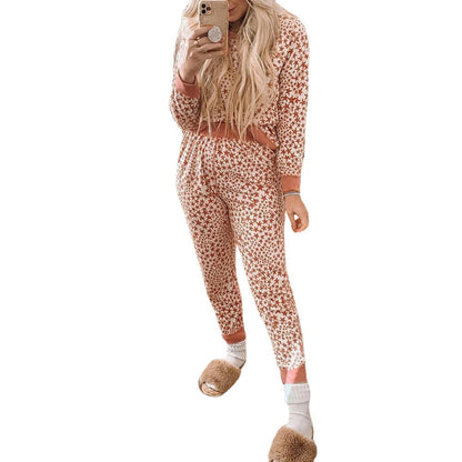 Five-Pointed Star Printed Long-Sleeved Casual Suit Pajamas Pajamas for Women Autumn Winter