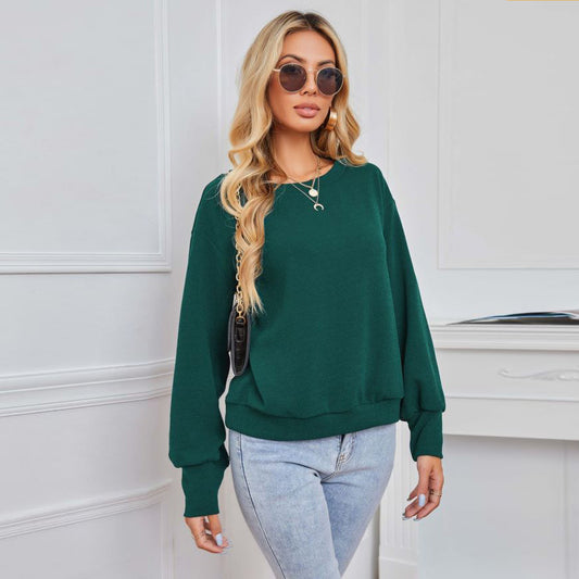Autumn Winter Solid Color Knitwear Dark Green Women Long Sleeve Loose Casual Top Sweater Women