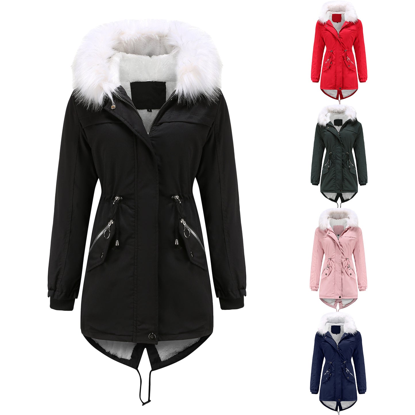 Parka Women Plus Size Mid-Length Fleece Lined Coat Women Warm with Fur Collar Loose Winter Coat Plus Size