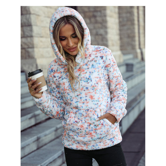 Autumn Winter Women Wear Hooded Long Sleeve Loose Pullover Snowflake Polka Dot Casual Plush Sweater