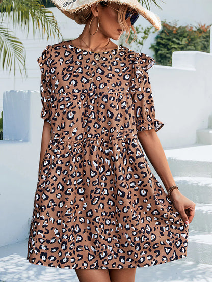 Spring Summer Type Vintage Leopard Print Printed Dress
