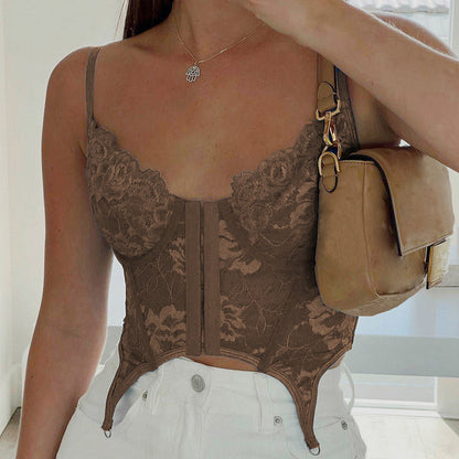 Spring Summer Women Clothing Street sexy Lace V-neck Chest-Flattering Vest for Women