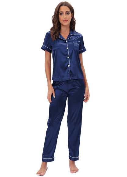 Satin Suit Two Piece Home Wear Pajamas Women