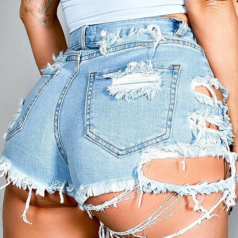 Women Clothing Irregular Asymmetric Tearing Raw Hem Ripped Wish Cowboy Shorts Pants