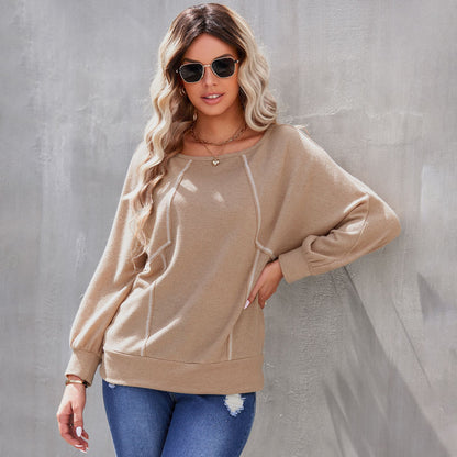 Early Autumn round Neck Loose Long Sleeves Pullover Bottoming  Women Stitching T- Top Sweatshirt