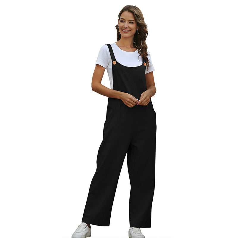 Women Clothing Retro Casual Long Suspender Jumpsuit