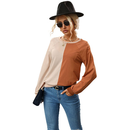 Ladies Autumn Clothes Top Stitching Long Sleeve Bottoming  for Women Sweatshirt