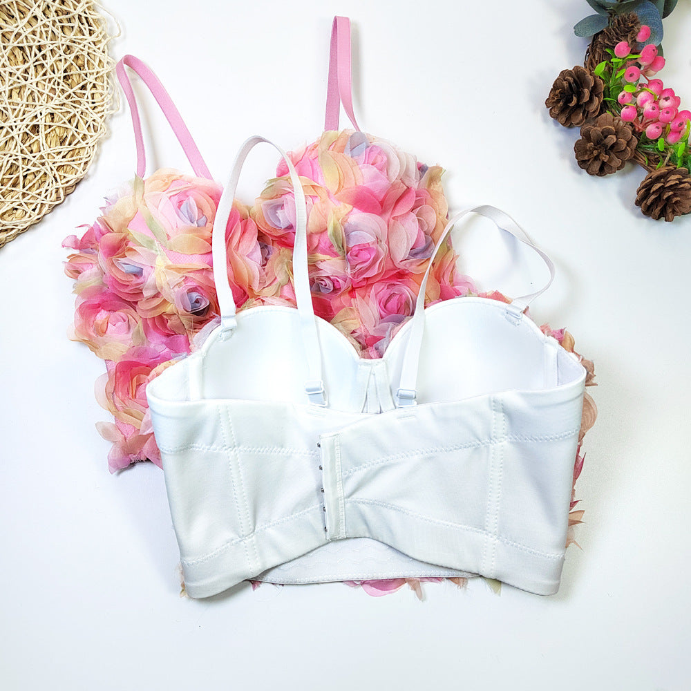 Sweet Fresh Painted Floral Tube Top Salt Cute Boning Corset Sling Slim Elastic Vest