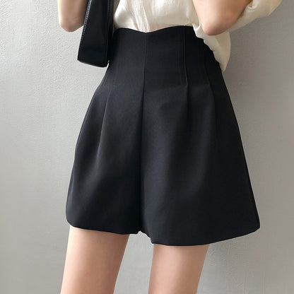 Double High Waist  Shorts for Women Summer Korean Preppy Wide Leg A line Pumpkin Pants