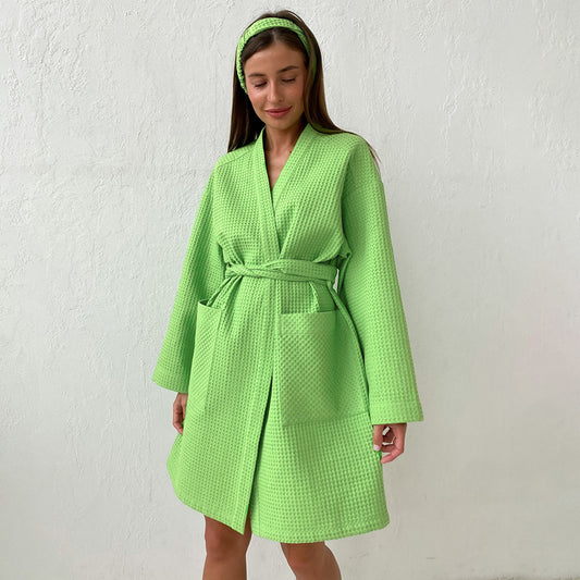 Autumn Waffle Long Sleeved Dress Minority All Match Stomach Blanket A line Short Dress for Women