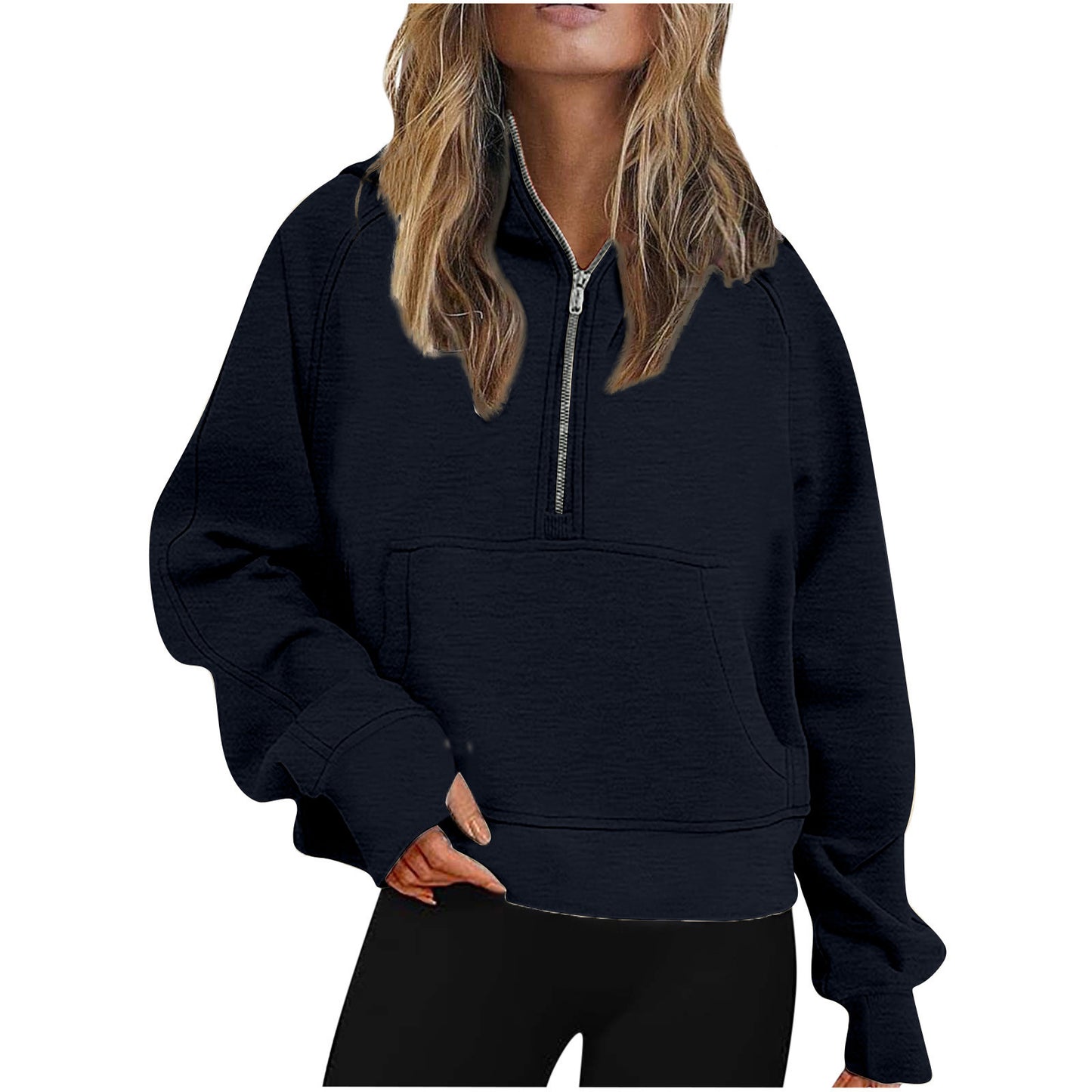 Autumn Winter Women  Scuba Sports Half Zipper Yoga Clothes Loose Short Hood Fleece Lined Sweater Sweater