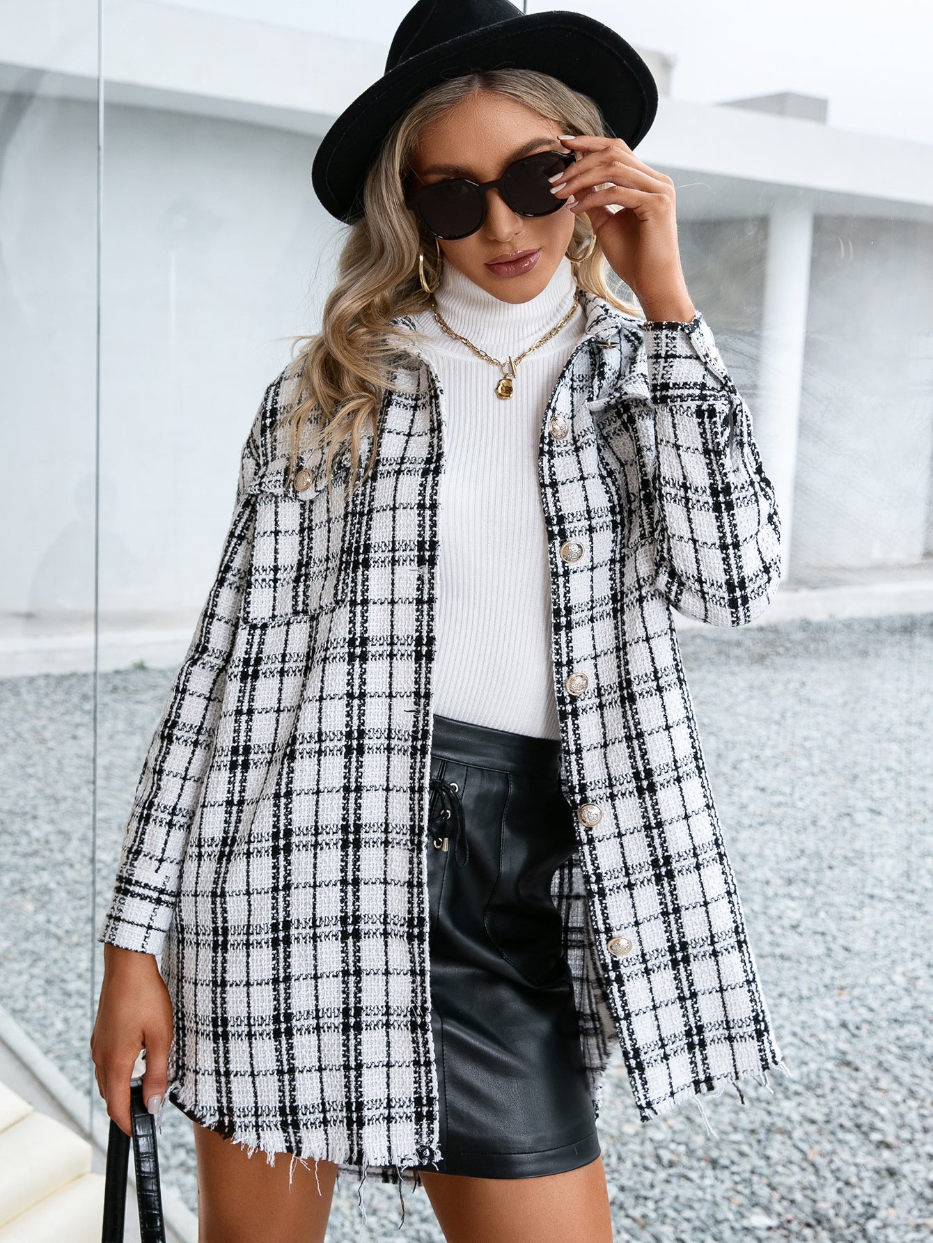 Casual Mid Length Plaid Cardigan Shirt Top Women