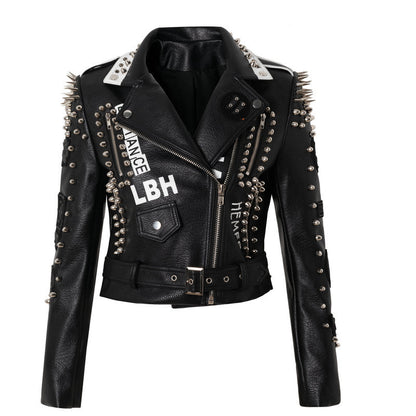 Punk Rock Fan Car Leather Clothing Graffiti Rivet Jacket Coat