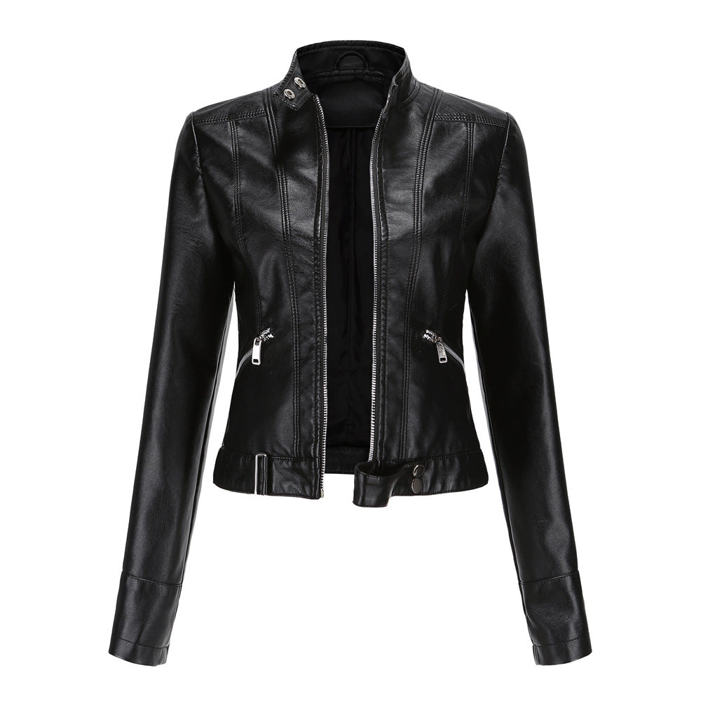 New Leather Coat Women Short Jacket Spring Autumn Stand Collar Lady Leather Jacket  Women Clothing Thin Leather Coat