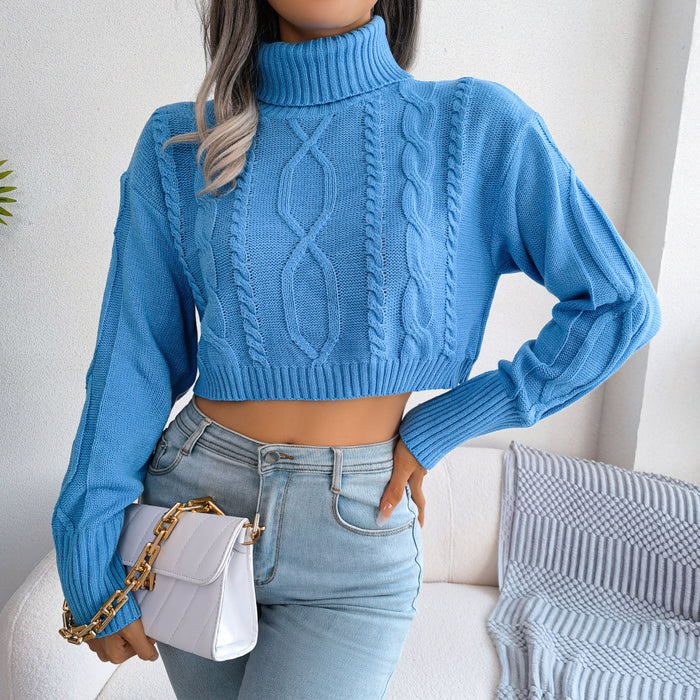 Autumn Winter Twist Long Sleeve Turtleneck Cropped Pullover Sweater Women Clothing