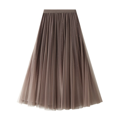 Starry Sky Gradient Gauze Skirt Pleated  for Women Mesh Skirt Western Autumn Winter Large Swing Skirt Skirt