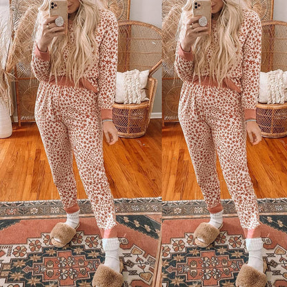 Five-Pointed Star Printed Long-Sleeved Casual Suit Pajamas Pajamas for Women Autumn Winter