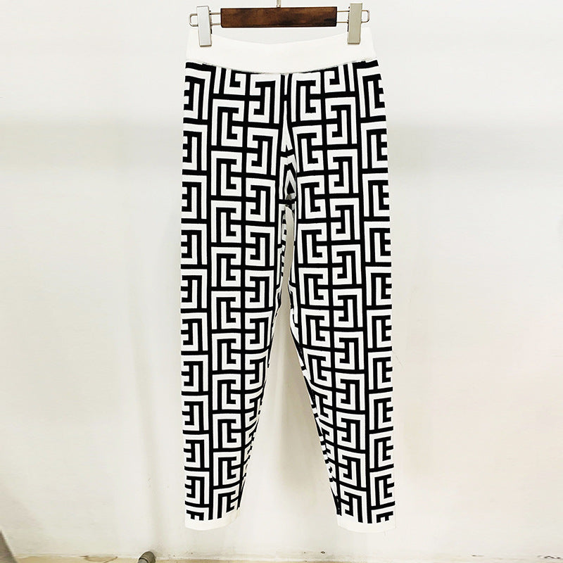 Goods Autumn Winter Stars Personality Maze Graphic Jacquard Knitted Ankle Tight Pants Trousers