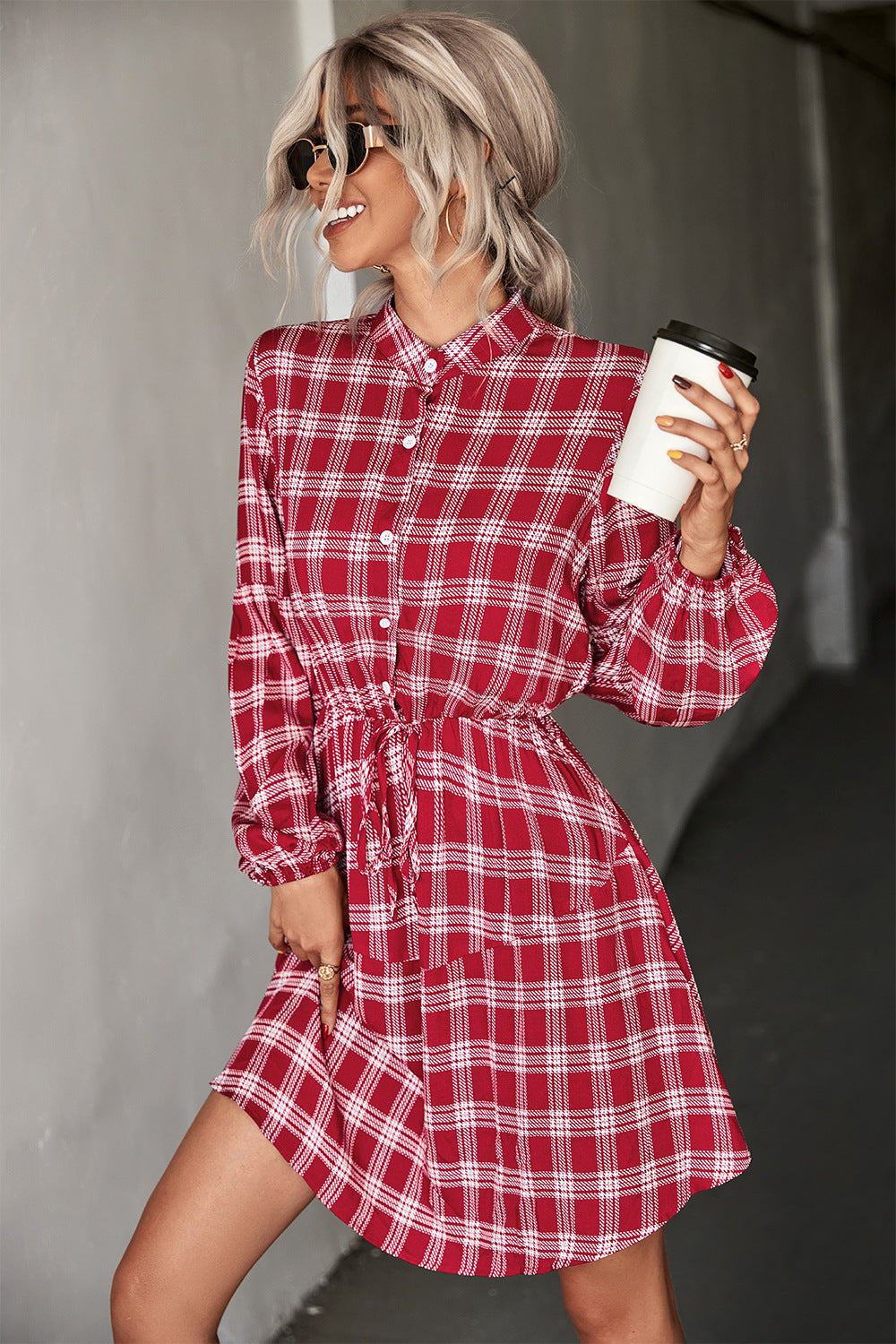 Autumn Women Clothing Classic Plaid Long Sleeve Shirt Dress